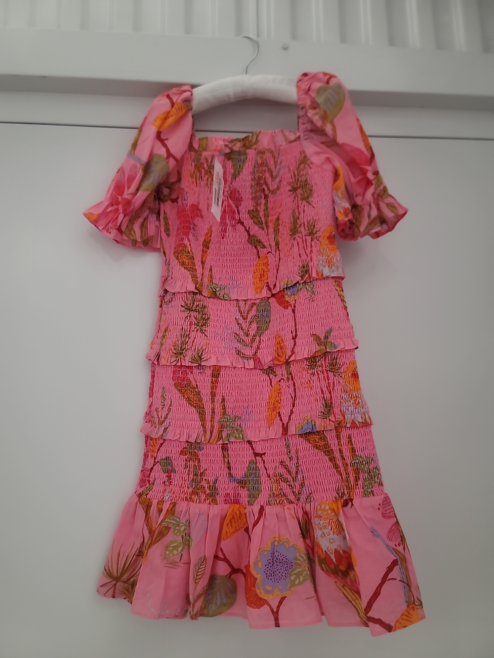 Girls' Pink Floral Smocked Tiered Dress